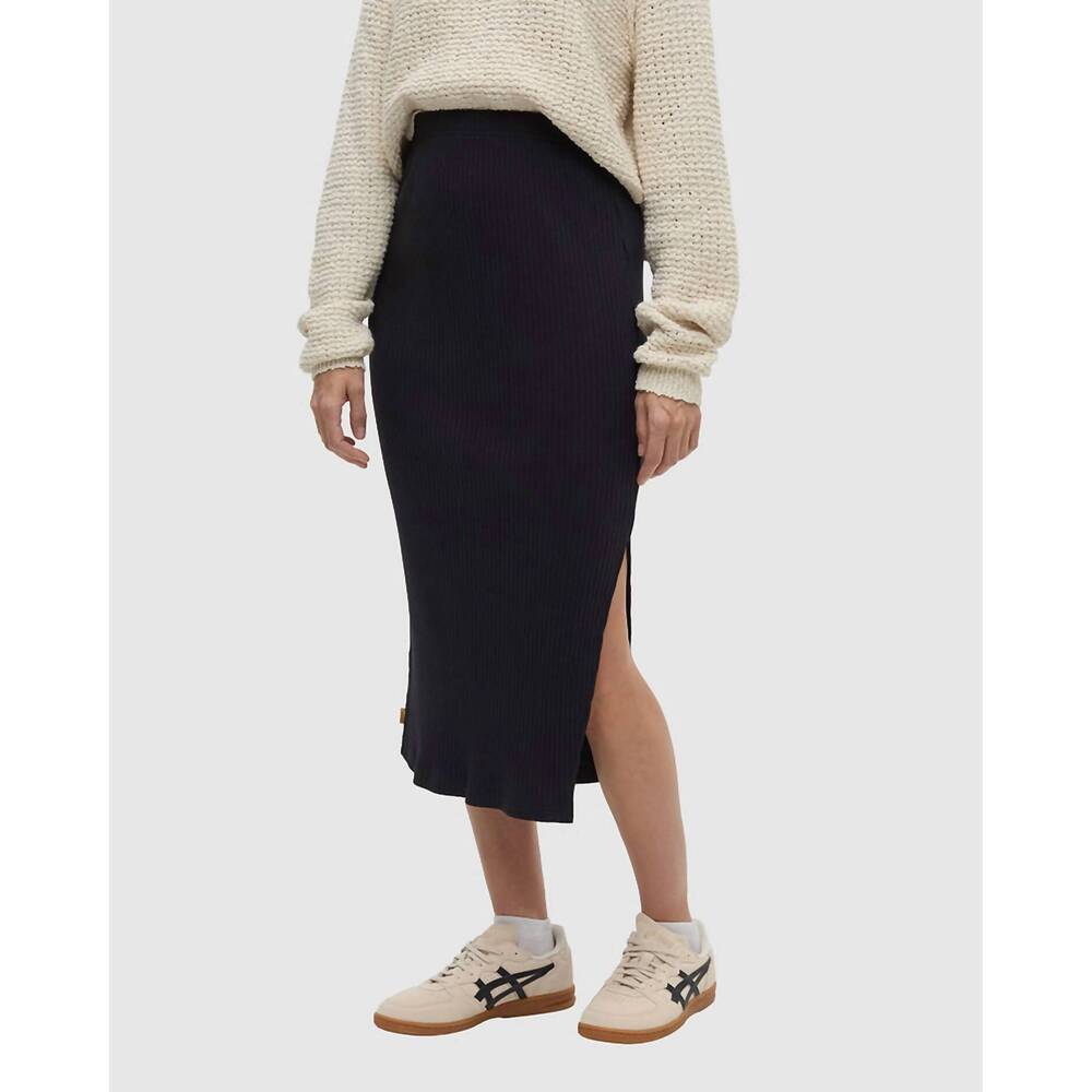 NEW TENTREE ribbed midi skirt in black